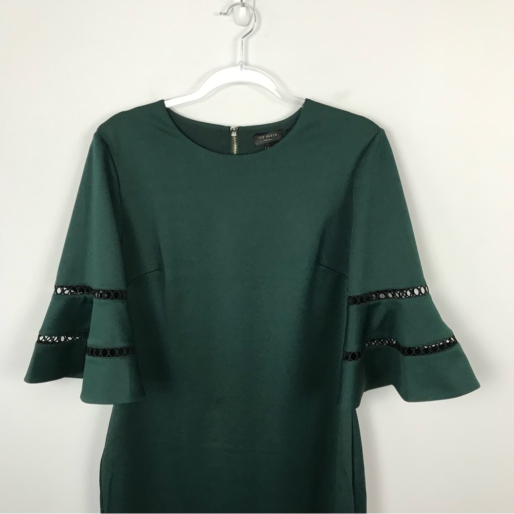Ted Baker London Filnio Bell Sleeve Emerald Green Dress Size Ted 5/ US Size 12 - Picture 3 of 11